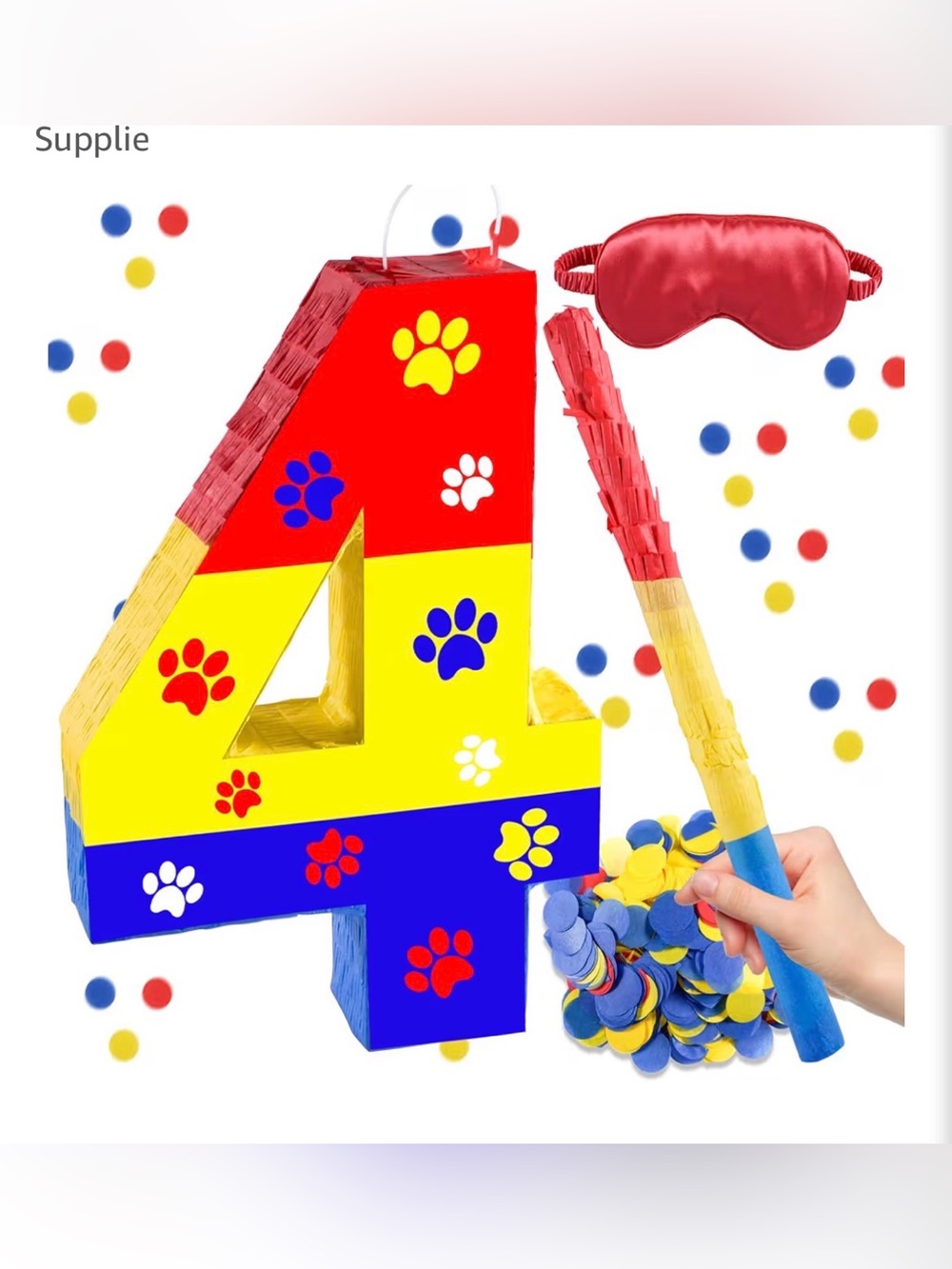 Red Yellow Blue Number 4 Kids Piñata